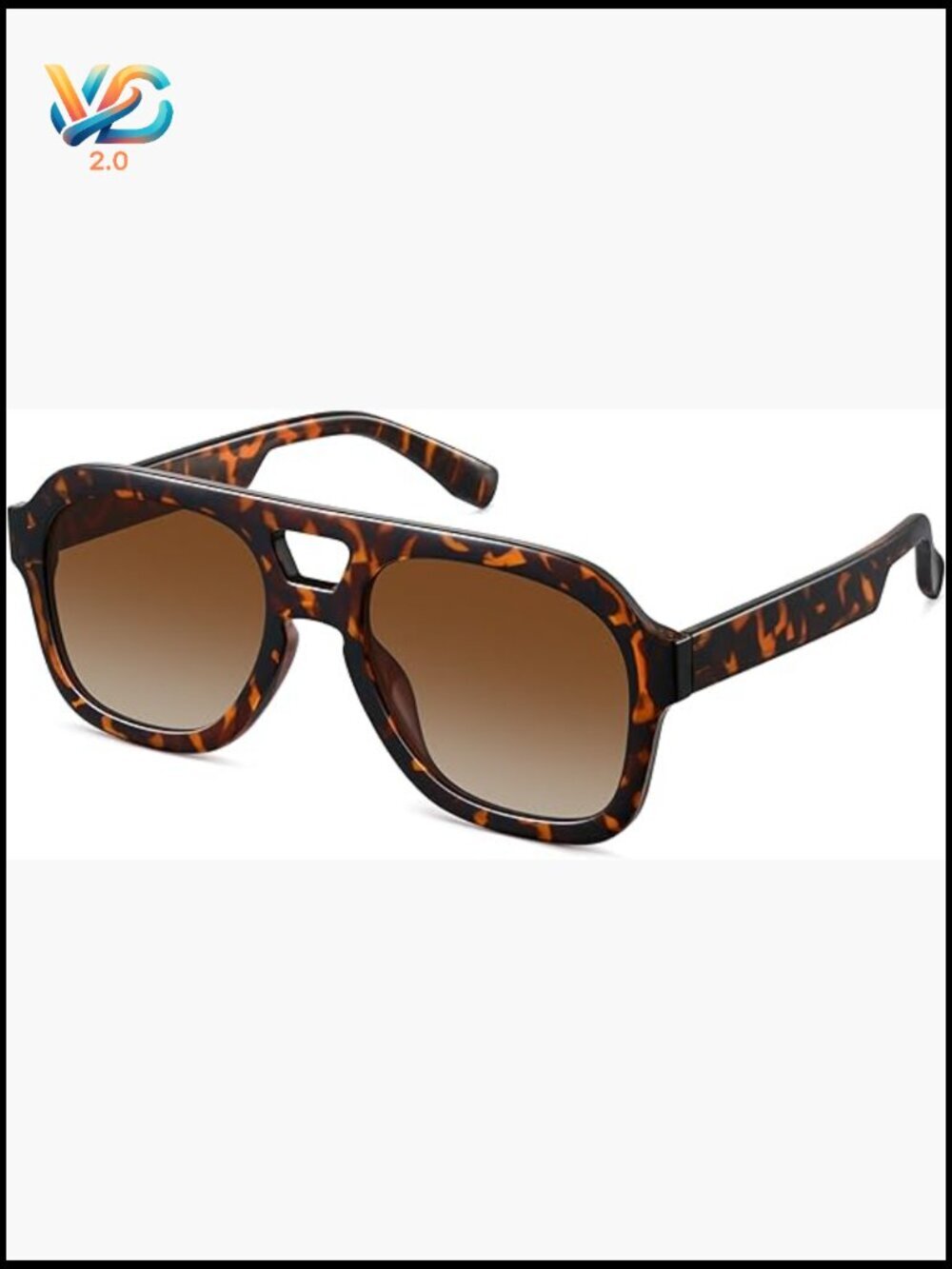 Oversized Flat Top Square Sunglasses Retro 70s Chunky Aviator Double Bridge